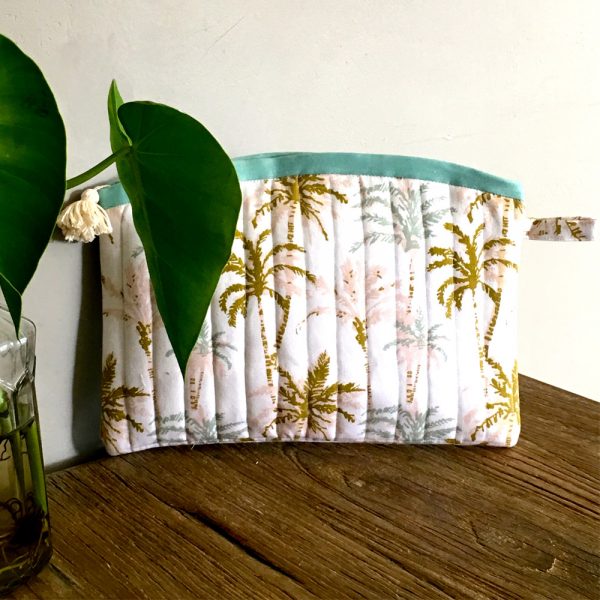 Pochette de plage sacha palmier vert céladon