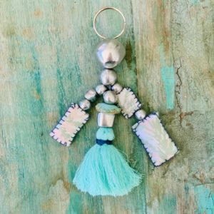 Porte clé pompon Céladon