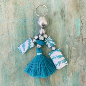 Porte clé pompon Turquoise