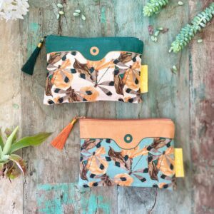 Pochette Libellule Corail et Turquoise
