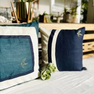 Coussin 100% Lin Birdy brodé Vert carré 50x70 cm