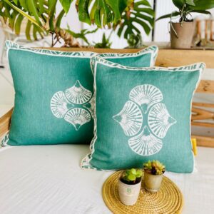 Coussin 100% Lin imprimé Shell Céladon