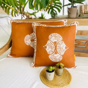 Coussin 100% Lin imprimé Shell Terracotta