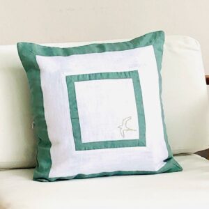 Coussin 100% Lin Birdy brodé céladon 45x45 cm