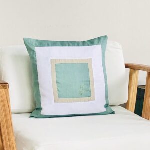 Coussin 100% Lin Birdy brodé céladon et beige 45x45 cm