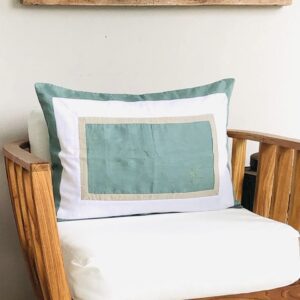 Coussin 100% Lin Birdy brodé carré céladon et beige 50x70 cm