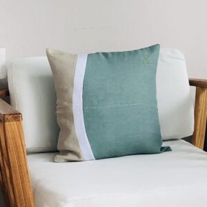 Coussin 100% Lin Birdy Lune brodé céladon et beige 45x45 cm