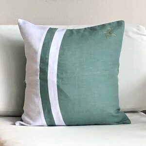 Coussin 100% Lin Birdy Lune brodé céladon et blanc 45x45 cm