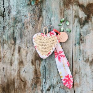 Porte clé Coeur - Palm corail