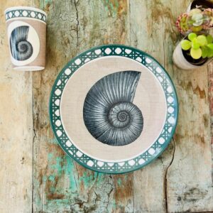 Assiette Mélamine Plate Nautile Bleu Paon